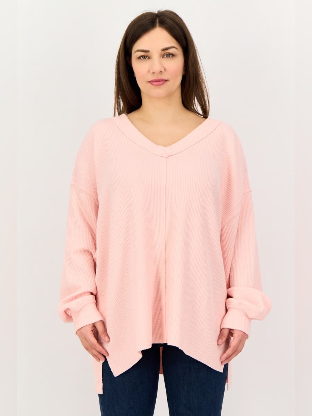 Aerie Textured V-Neck Pullover Sweater Light Pink Oversized Women’s XL Lounge